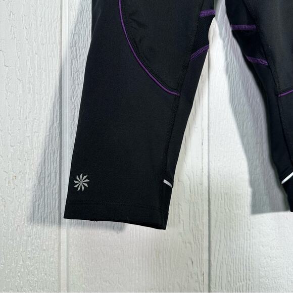 Athleta Quick Step Capri Athletic Leggings Black and Purple 819214 - Picture 10 of 13